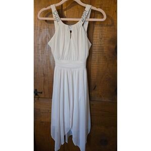 RARE EDITIONS Girls Blush Pink Rhinestone Chiffon Handkerchief Hem Dress Size 14